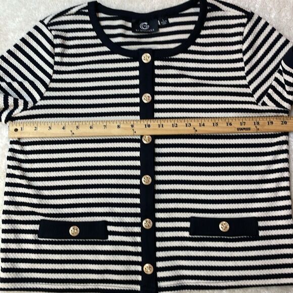 G by Giuliana Striped Short Sleeve Cardigan Top with Gold Buttons Women’s Sz L - Picture 6 of 8